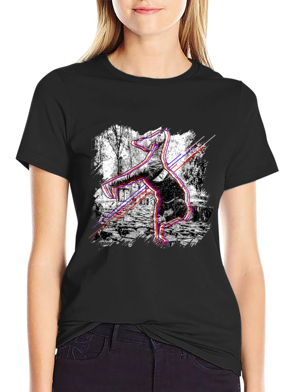Glitch Effect Breakdancing T-Shirt - Black