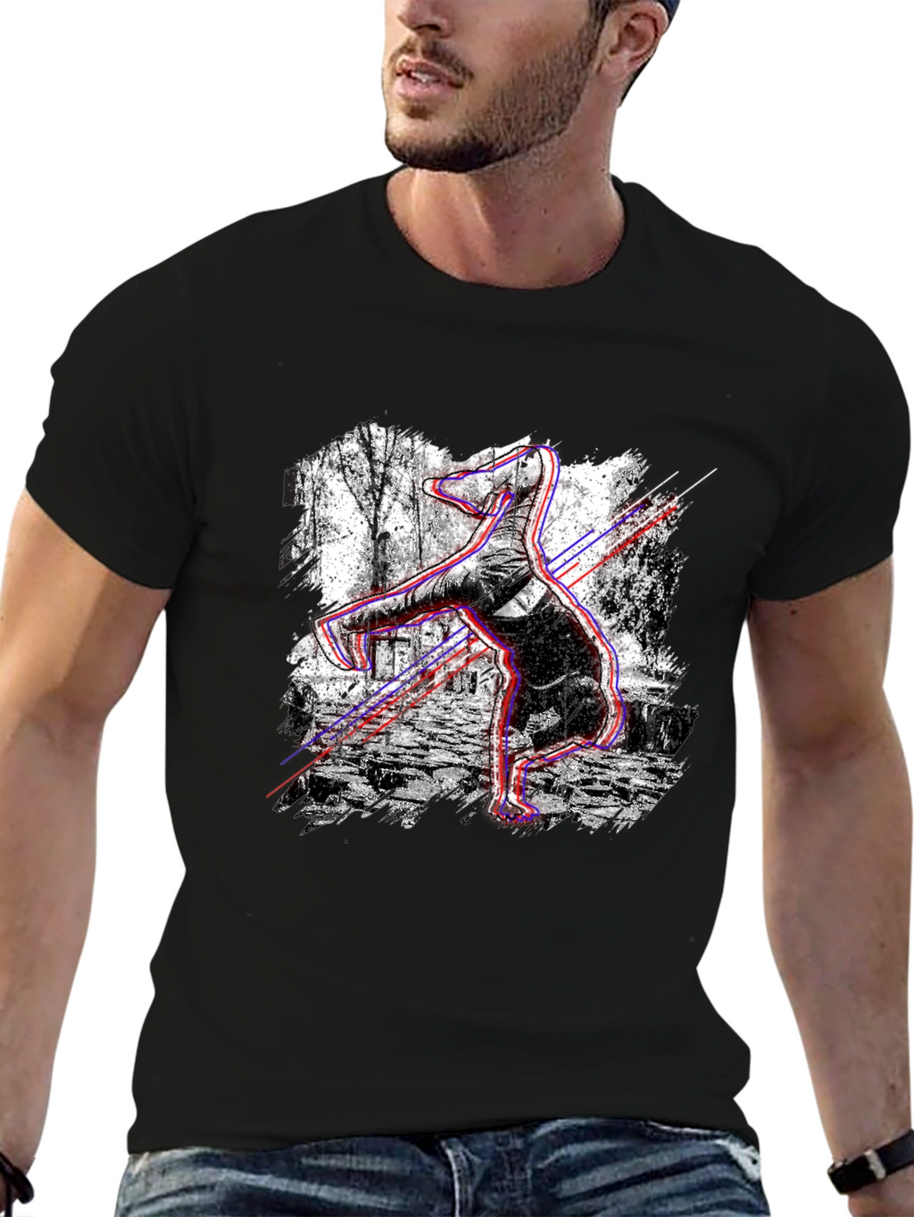 Glitch Effect Breakdancing T-Shirt - Black