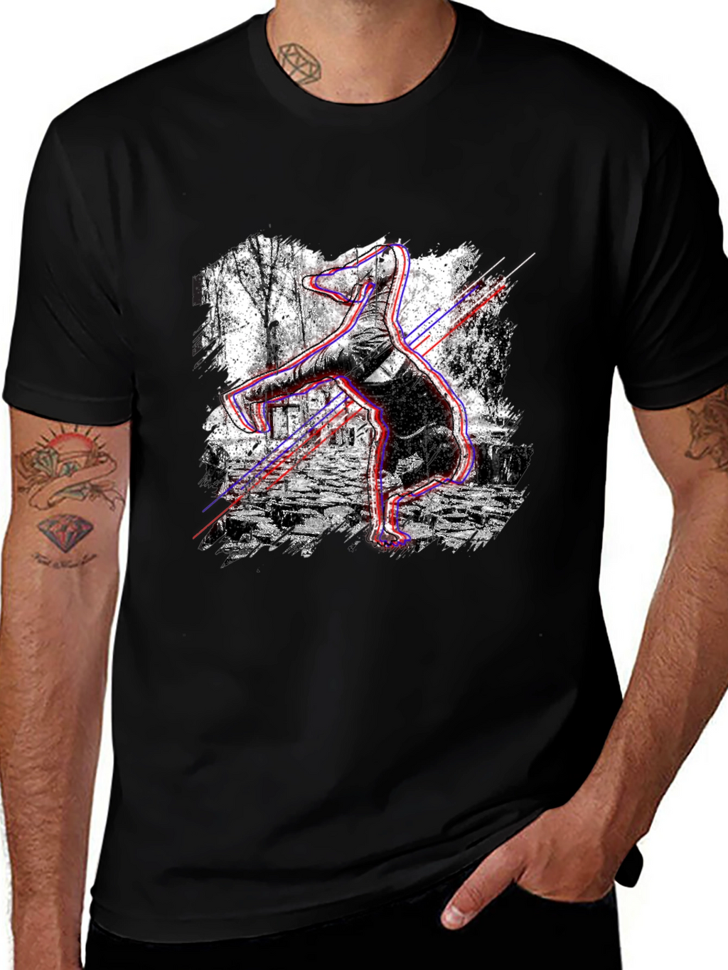 Glitch Effect Breakdancing T-Shirt - Black
