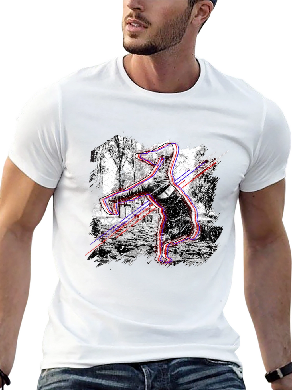 Glitch Effect Breakdancing T-Shirt - Black