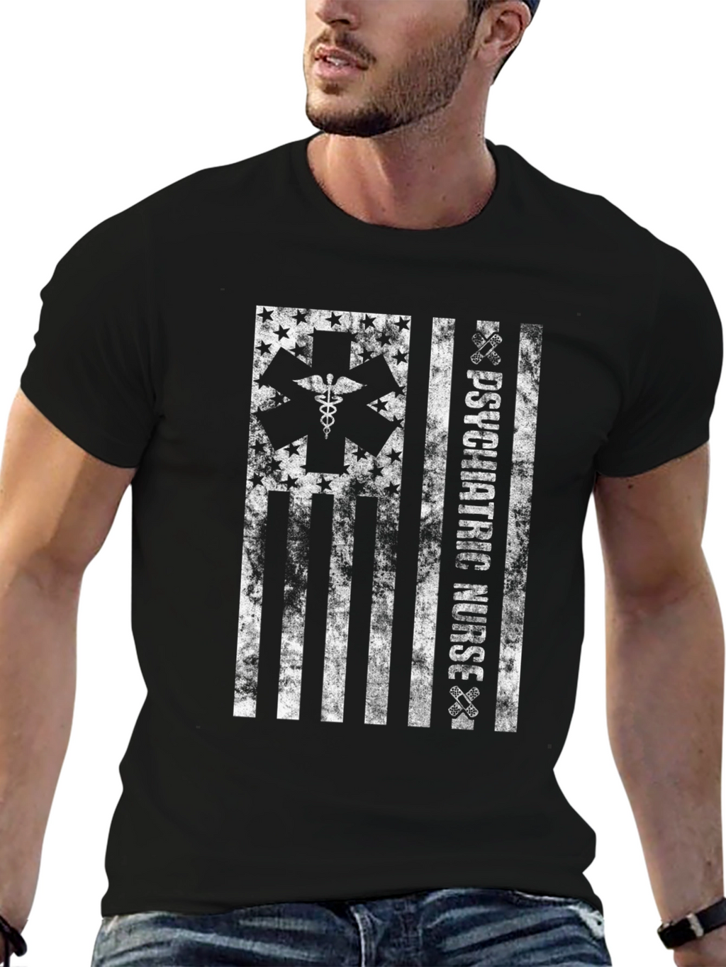 Psychiatric Nurse American Flag Graphic Tee