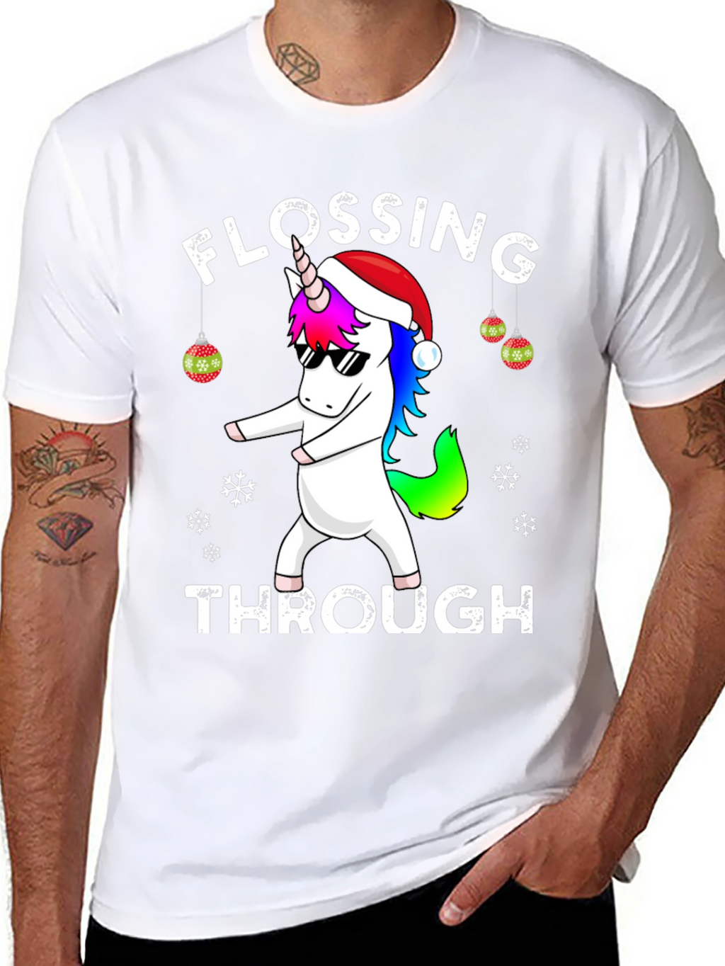 Flossing Through Christmas Unicorn Graphic Tee