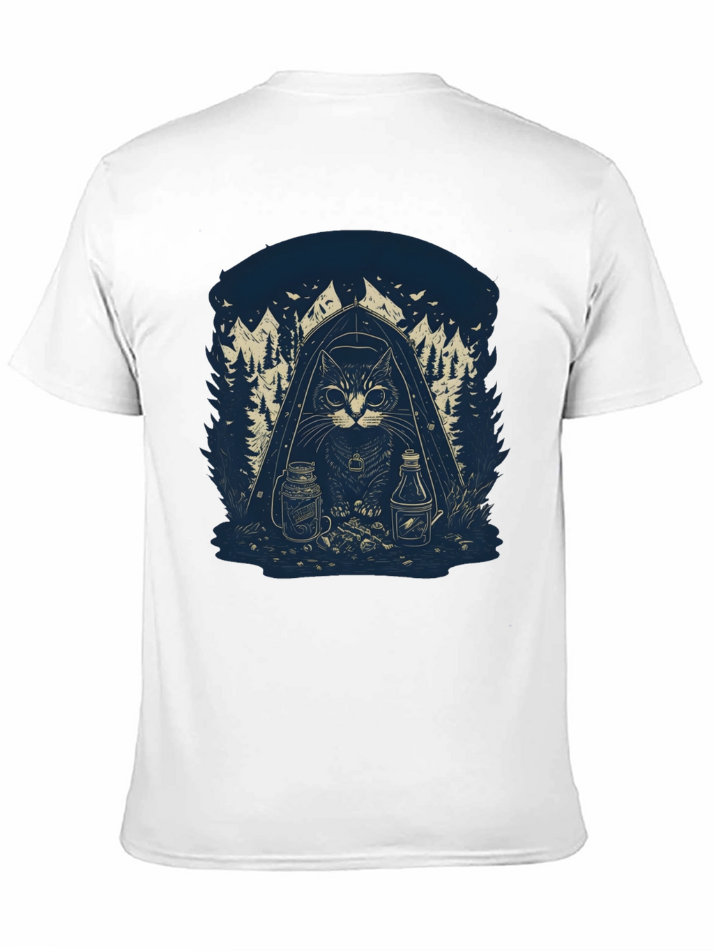 Camping Cat Graphic T-Shirt - Black