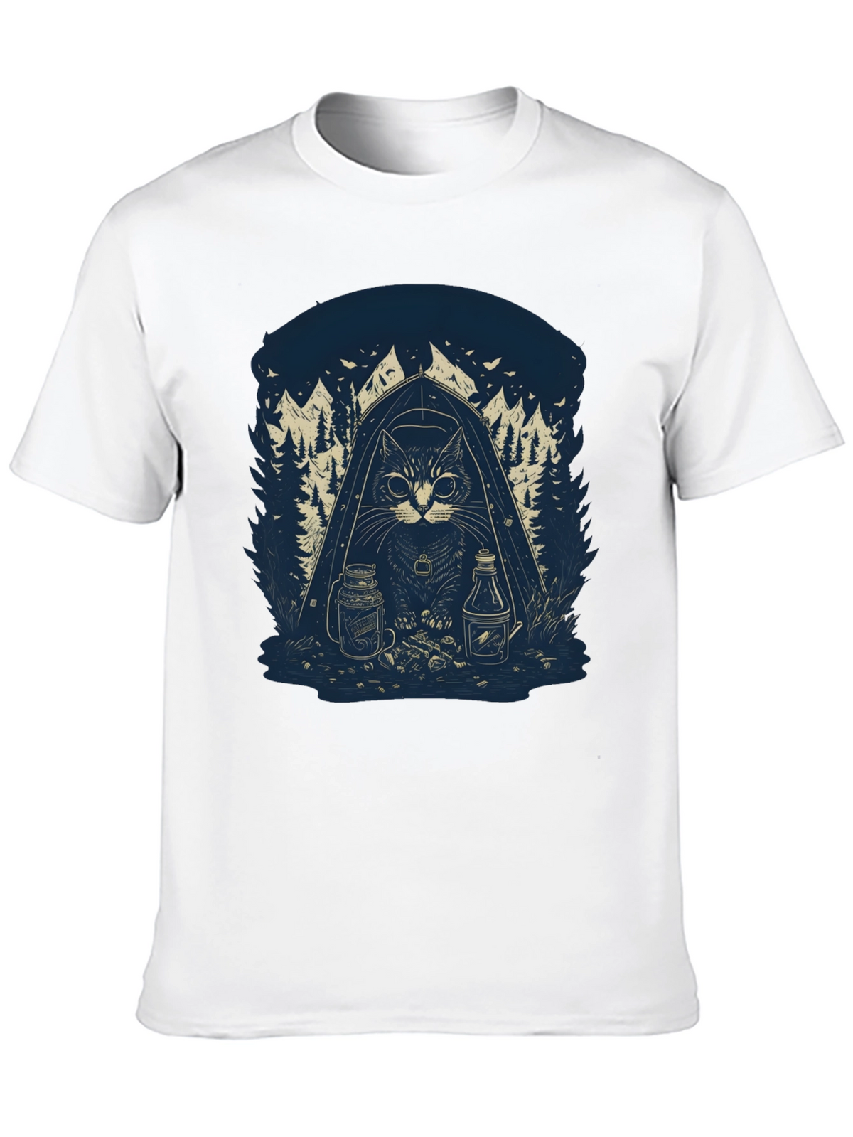 Camping Cat Graphic T-Shirt - Black