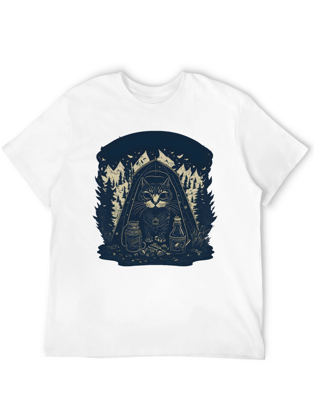 Camping Cat Graphic T-Shirt - Black