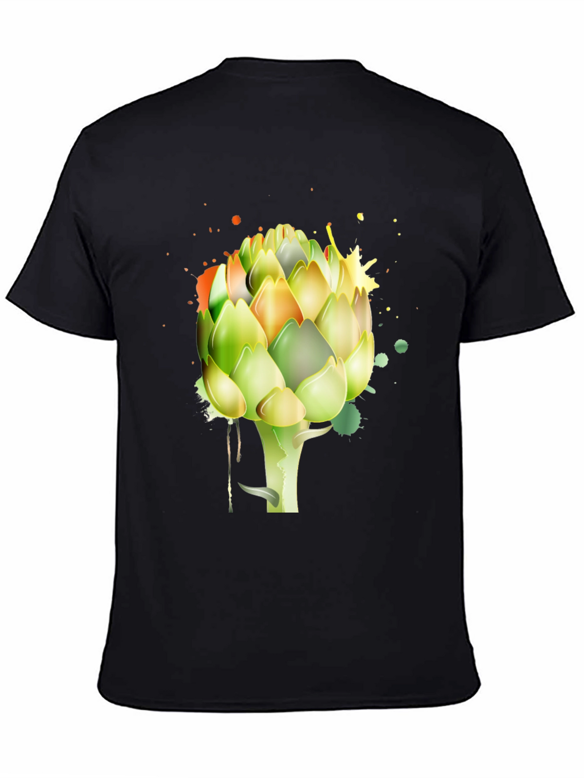 Artichoke Splash Graphic Tee - Unique Mens Black T-Shirt