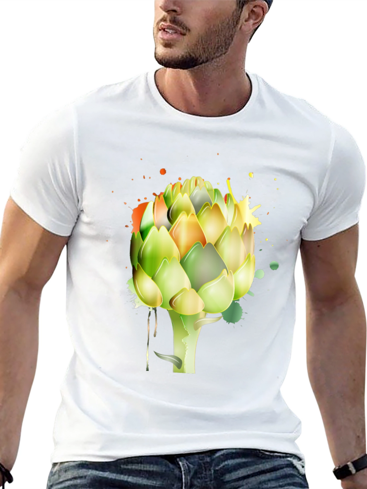 Artichoke Splash Graphic Tee - Unique Mens Black T-Shirt