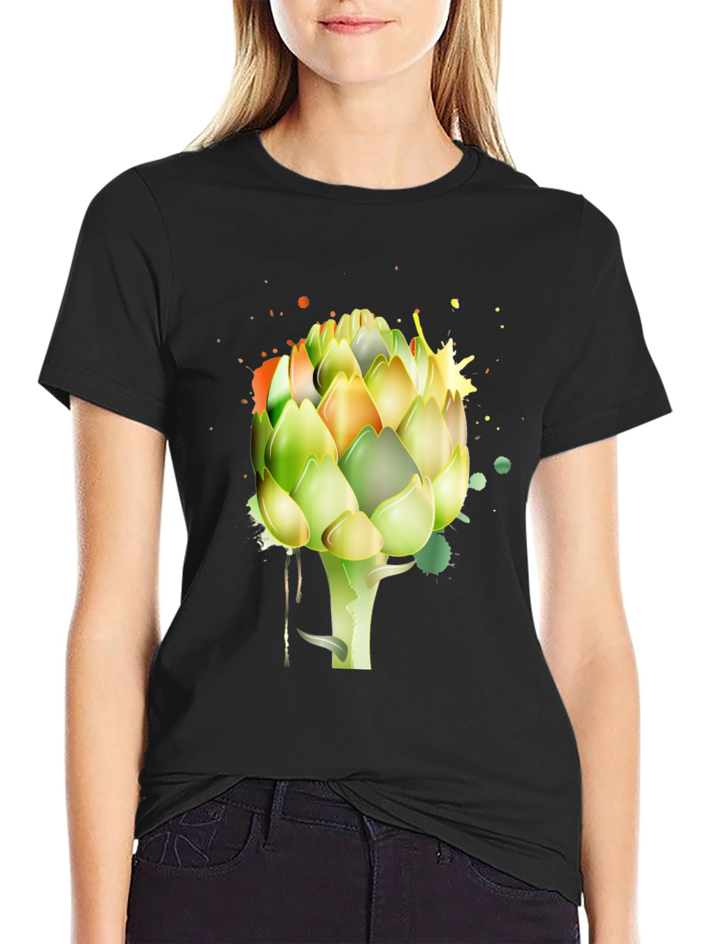 Artichoke Splash Graphic Tee - Unique Mens Black T-Shirt