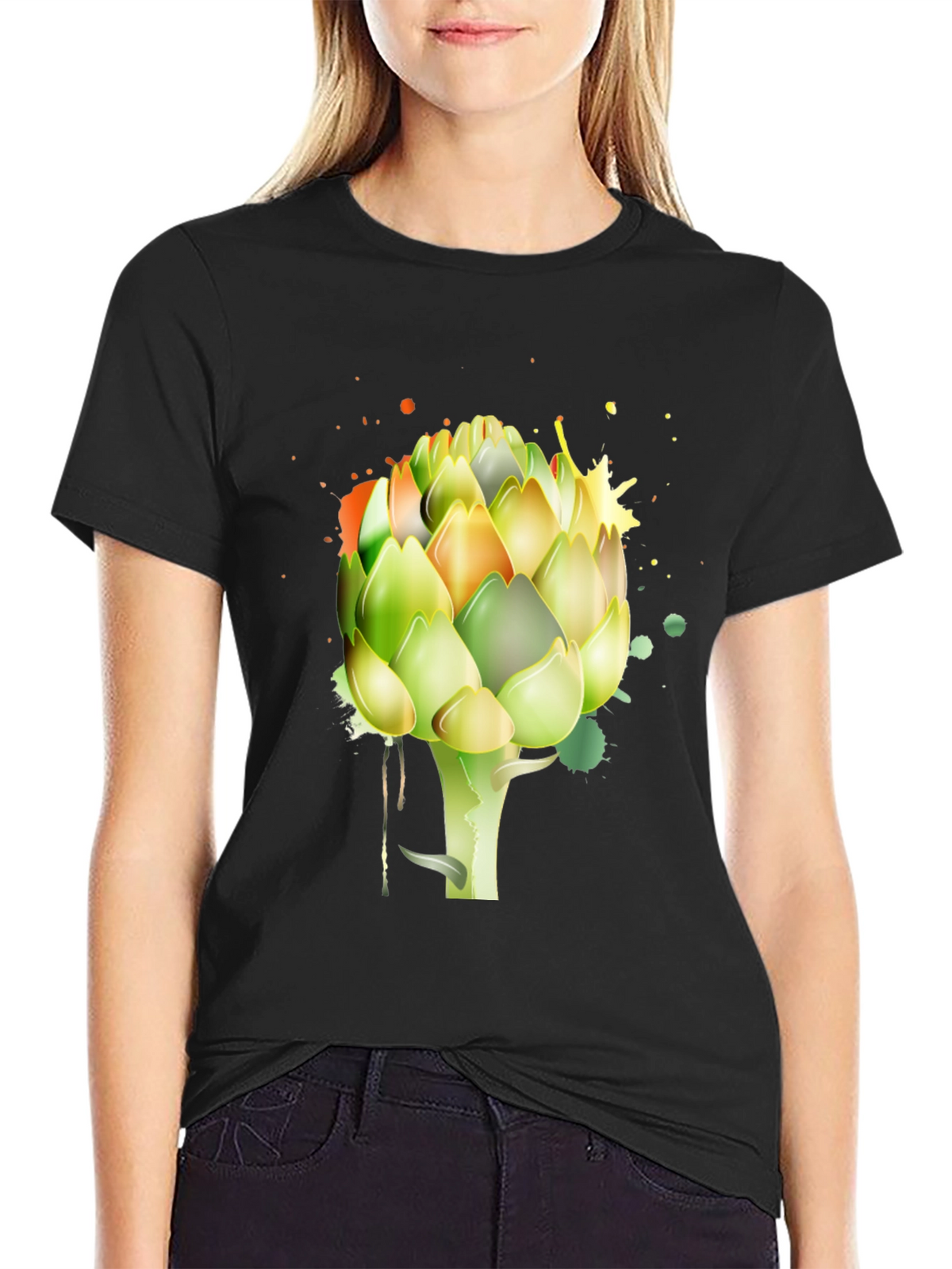 Artichoke Splash Graphic Tee - Unique Mens Black T-Shirt