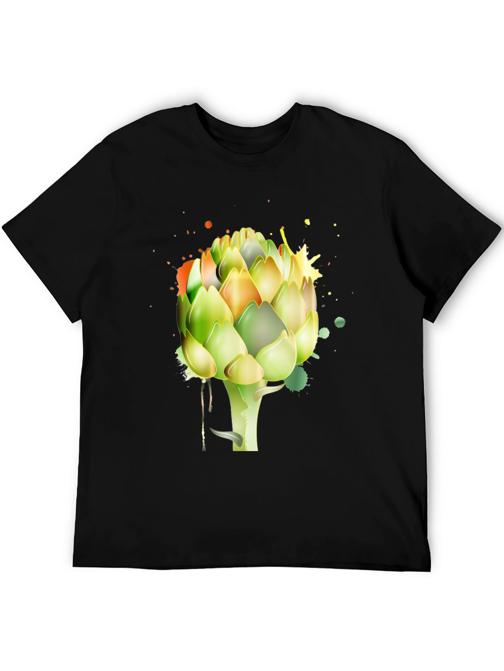Artichoke Splash Graphic Tee - Unique Mens Black T-Shirt