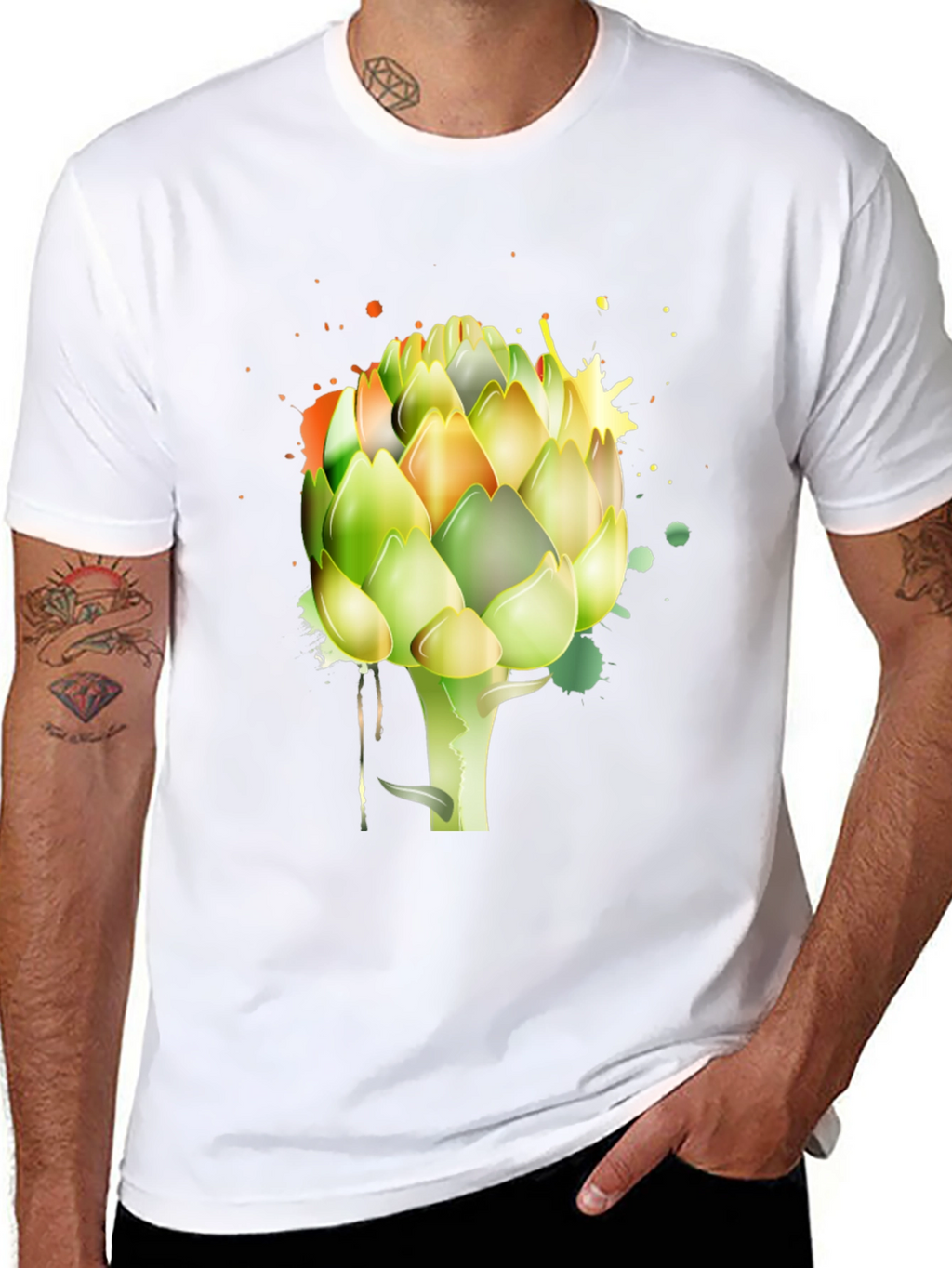 Artichoke Splash Graphic Tee - Unique Mens Black T-Shirt