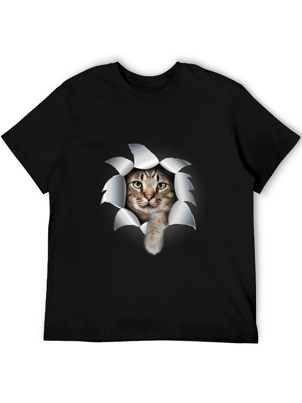 Cat Rip T-Shirt - Black Cotton Tee