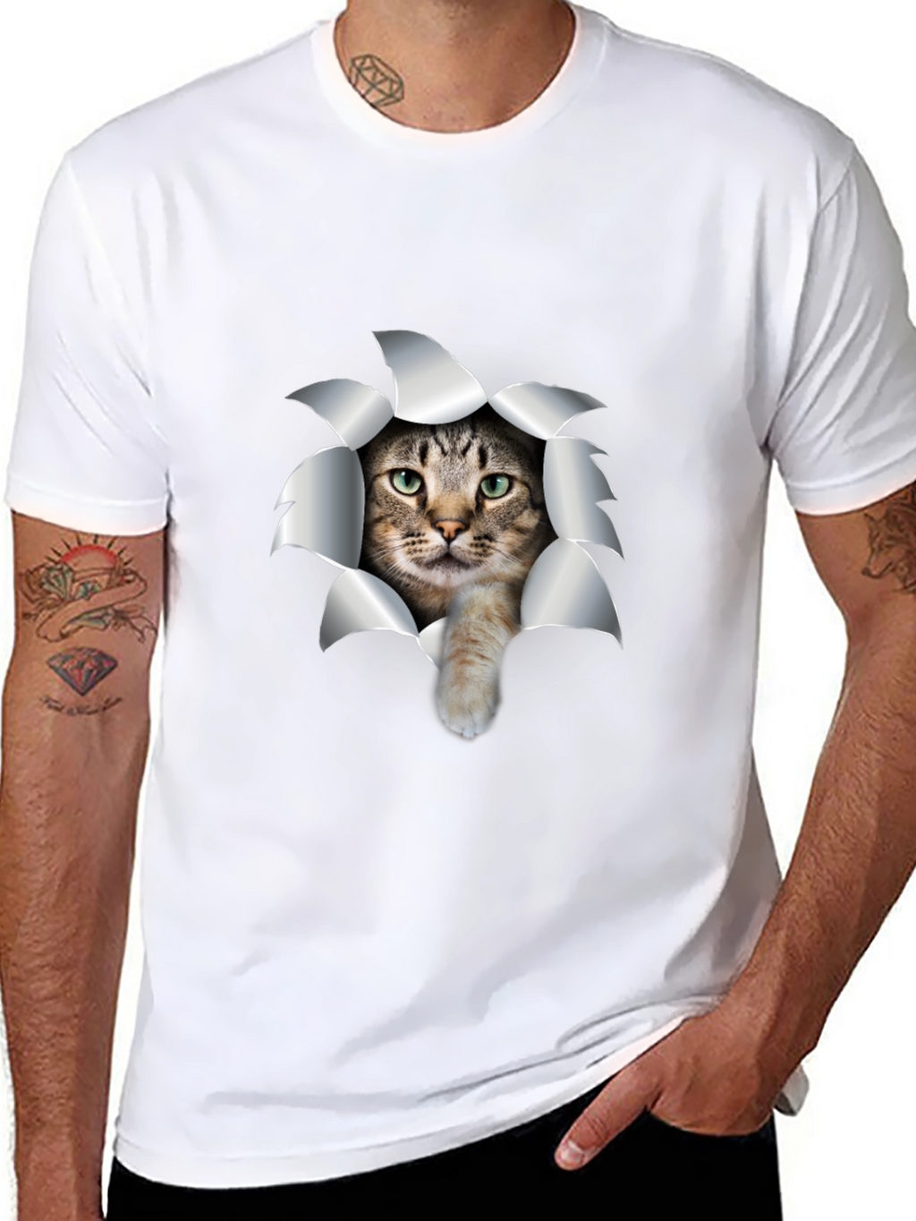 Cat Rip T-Shirt - Black Cotton Tee
