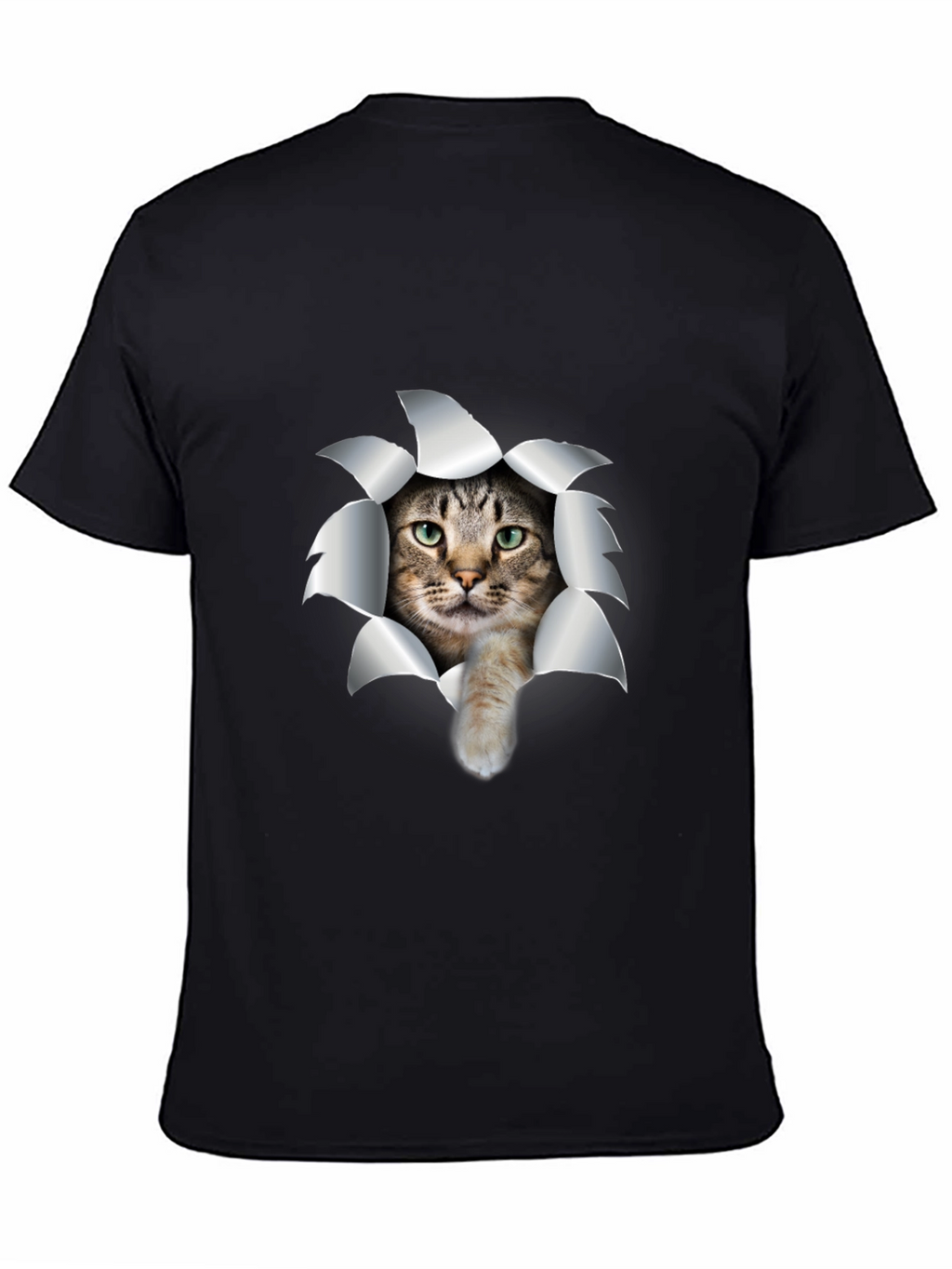 Cat Rip T-Shirt - Black Cotton Tee