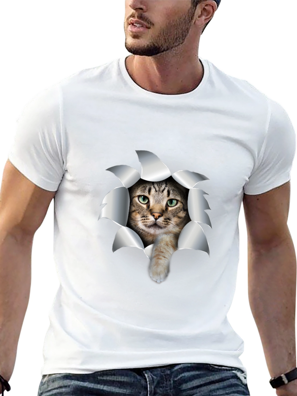 Cat Rip T-Shirt - Black Cotton Tee