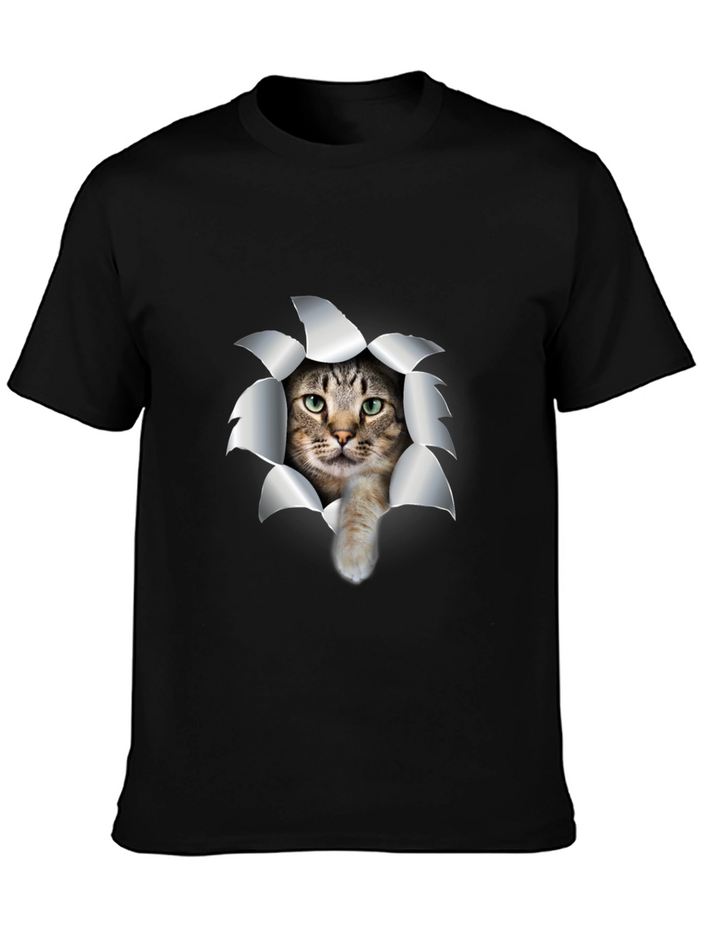 Cat Rip T-Shirt - Black Cotton Tee