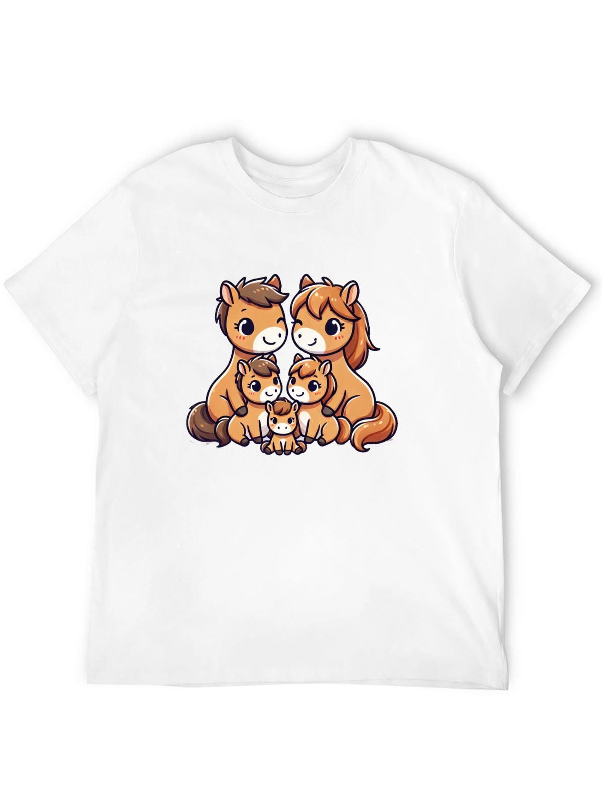 Cute Cartoon Horse Family Black T-Shirt