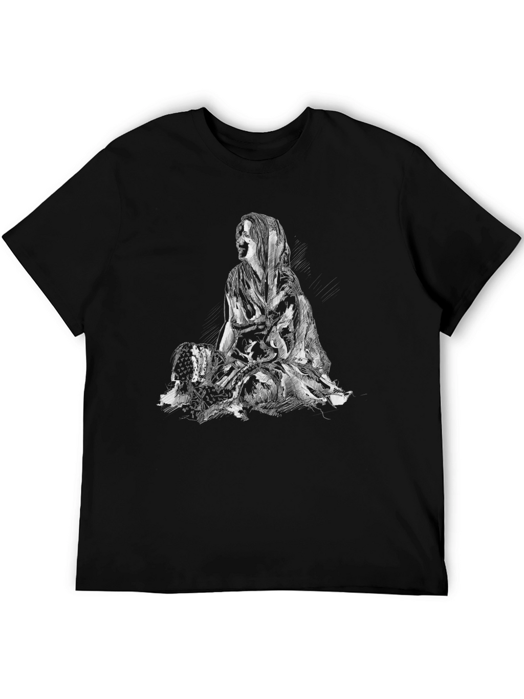 Black Graphic Tee - Woman Sketch