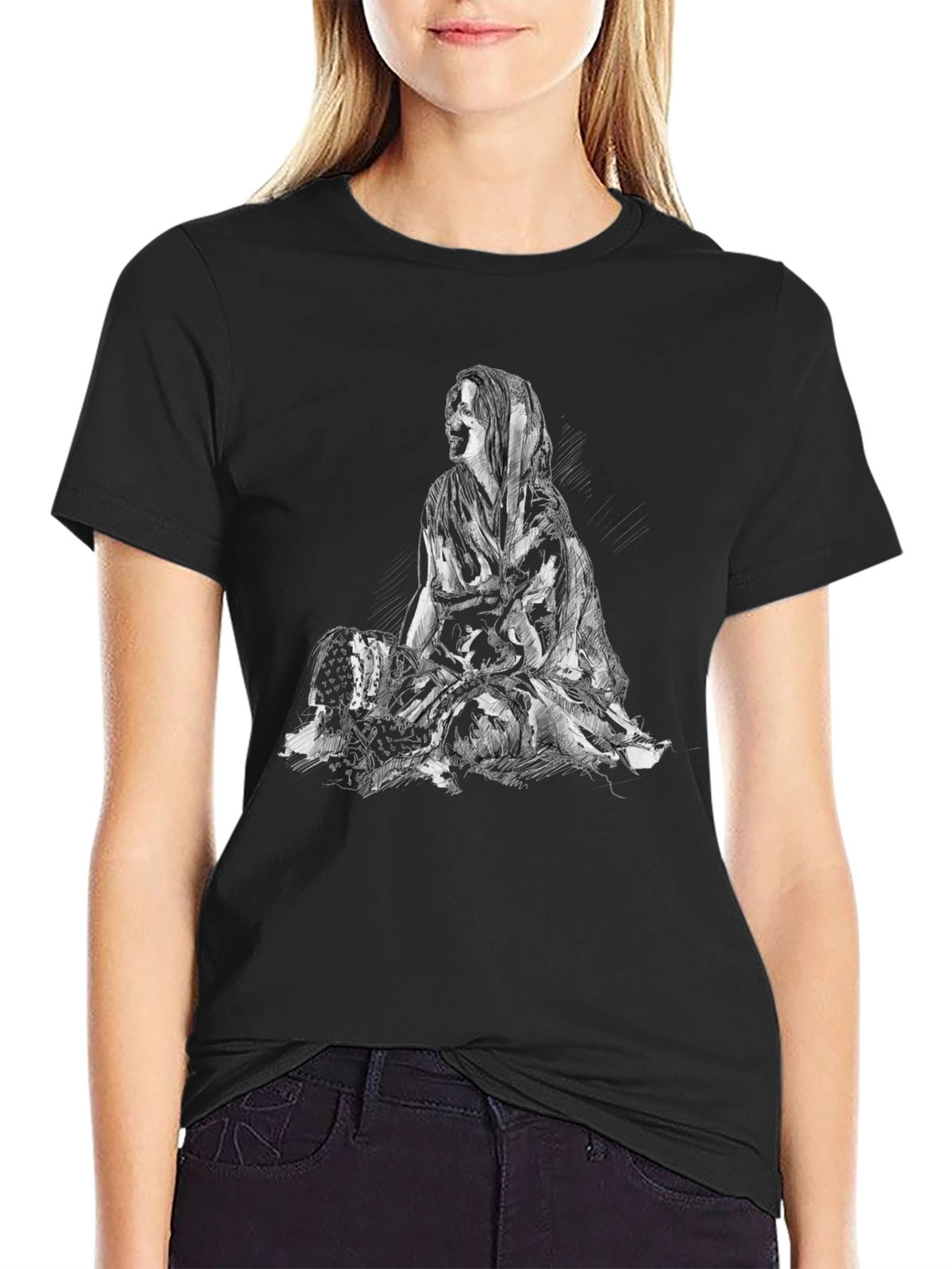 Black Graphic Tee - Woman Sketch