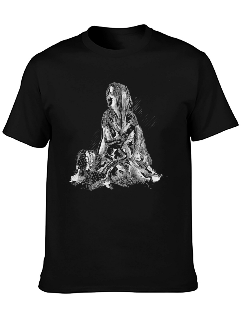 Black Graphic Tee - Woman Sketch