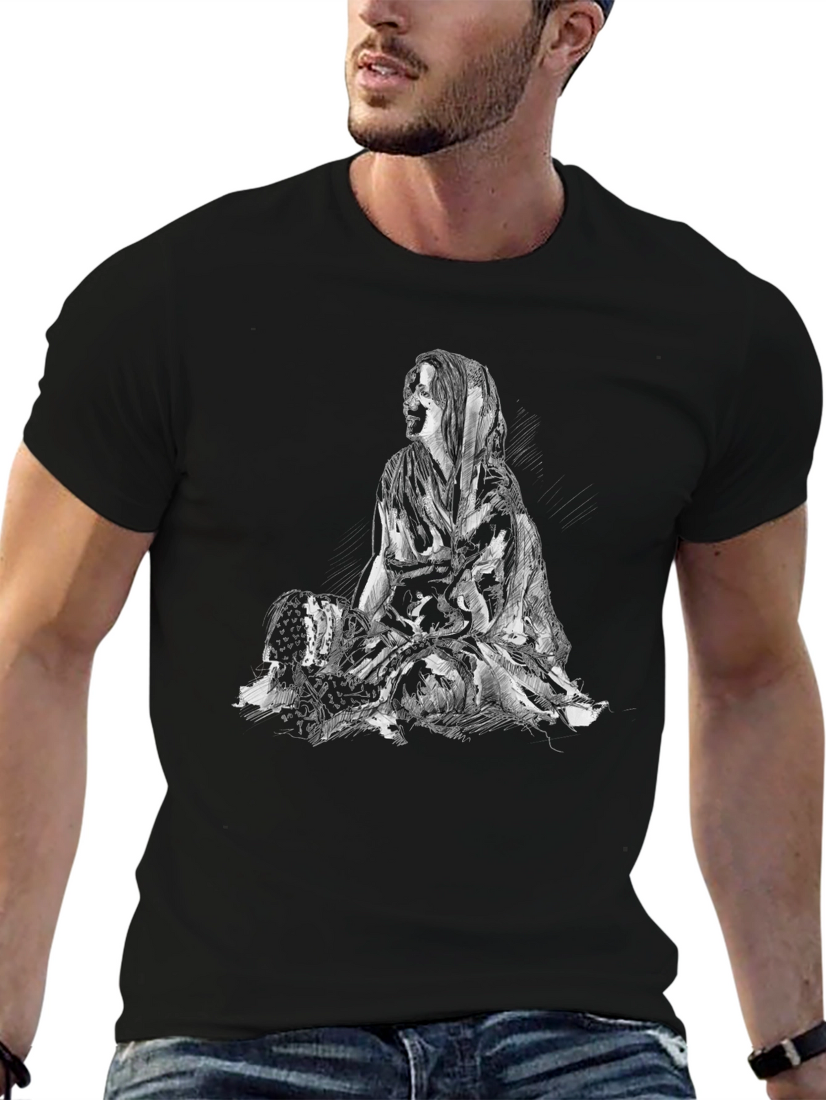 Black Graphic Tee - Woman Sketch
