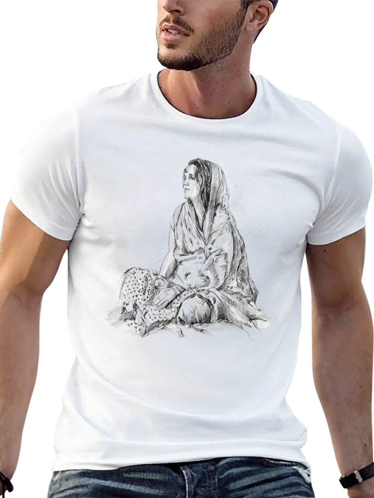 Black Graphic Tee - Woman Sketch