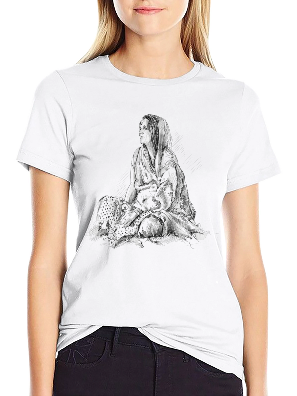 Black Graphic Tee - Woman Sketch