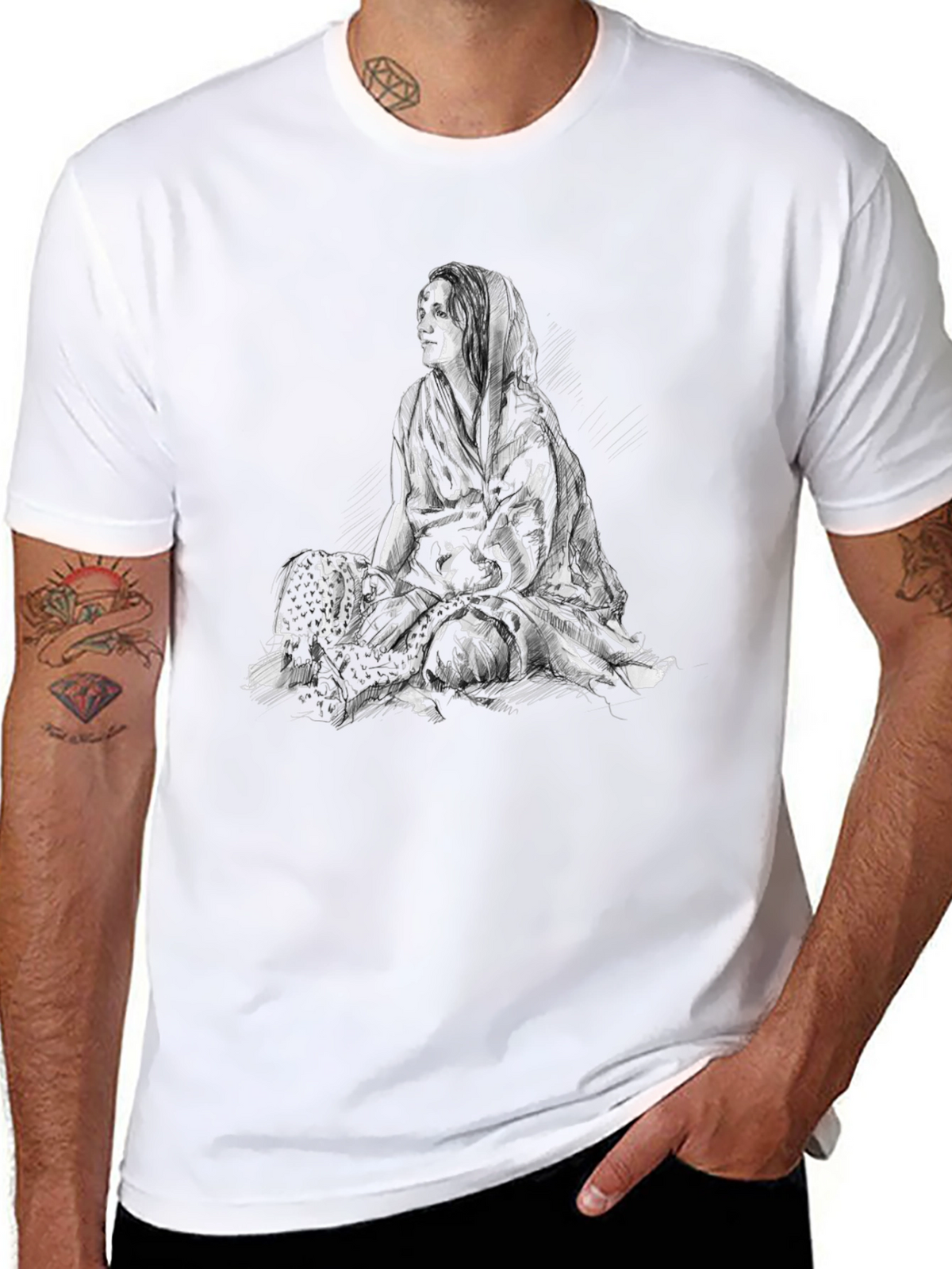 Black Graphic Tee - Woman Sketch