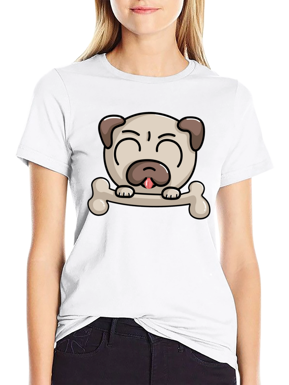 Pug Dog Bone Graphic T-Shirt