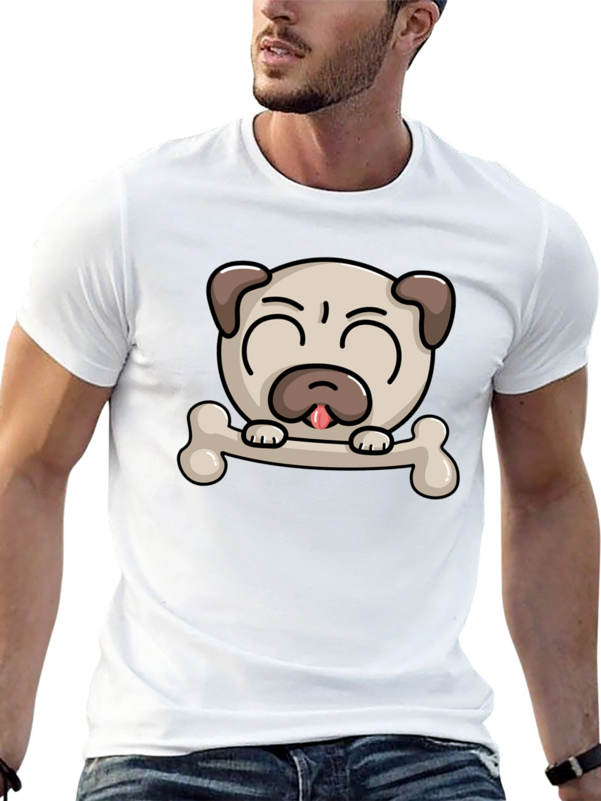 Pug Dog Bone Graphic T-Shirt