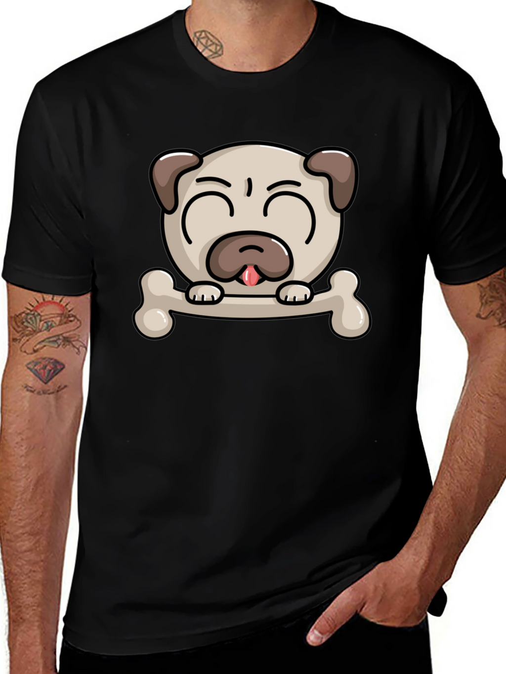 Pug Dog Bone Graphic T-Shirt