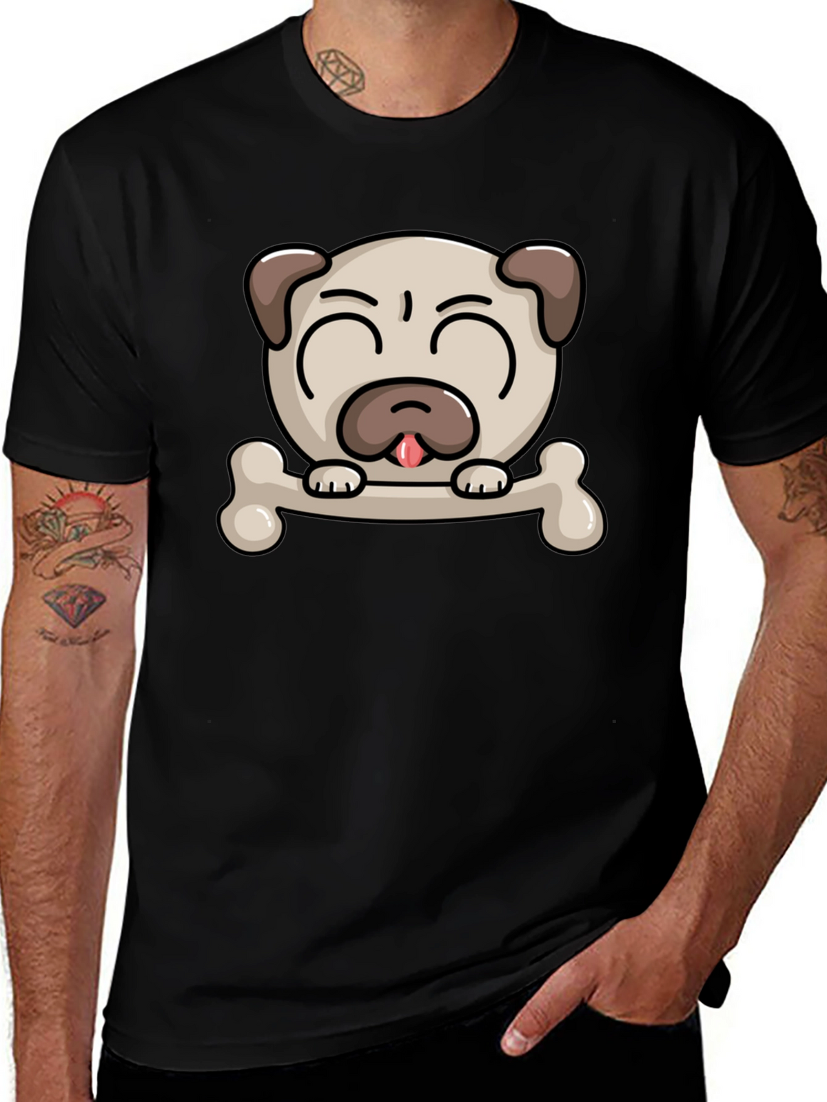 Pug Dog Bone Graphic T-Shirt