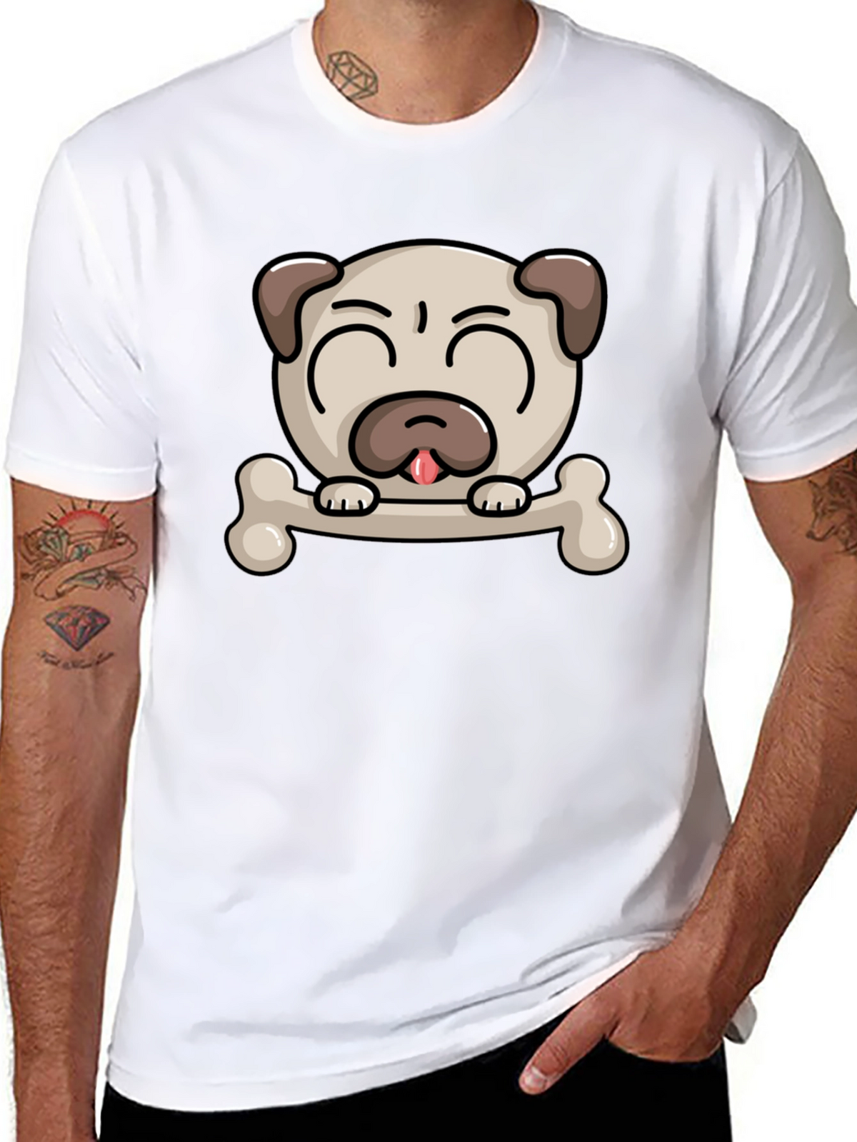 Pug Dog Bone Graphic T-Shirt