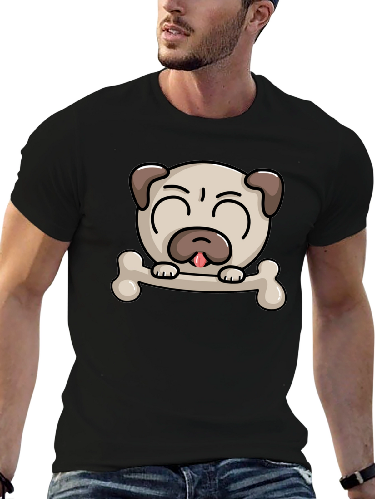 Pug Dog Bone Graphic T-Shirt