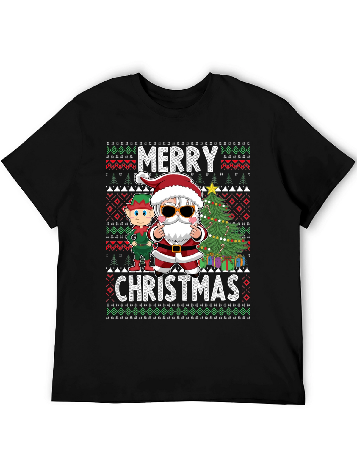 Merry Christmas Graphic Tee - Santa & Elf