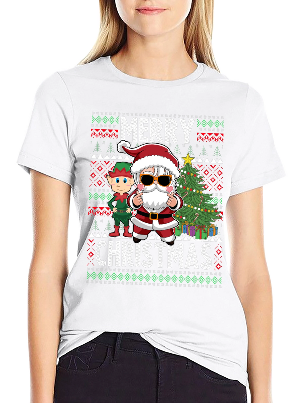 Merry Christmas Graphic Tee - Santa & Elf