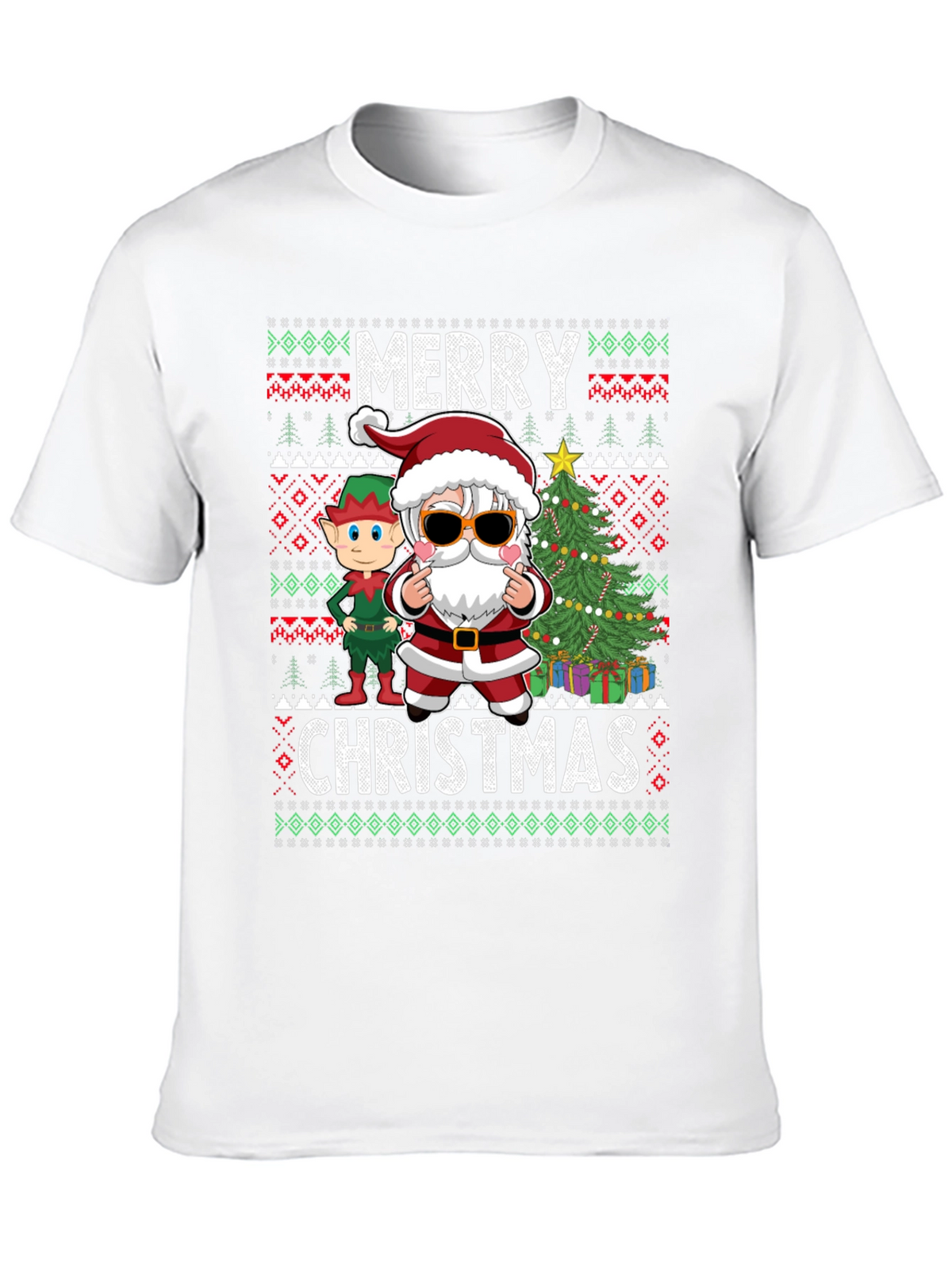 Merry Christmas Graphic Tee - Santa & Elf