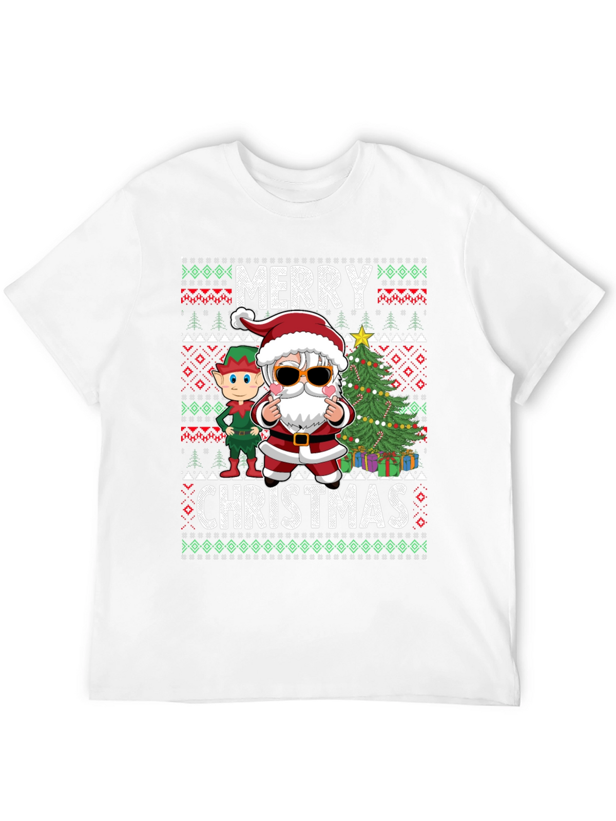 Merry Christmas Graphic Tee - Santa & Elf
