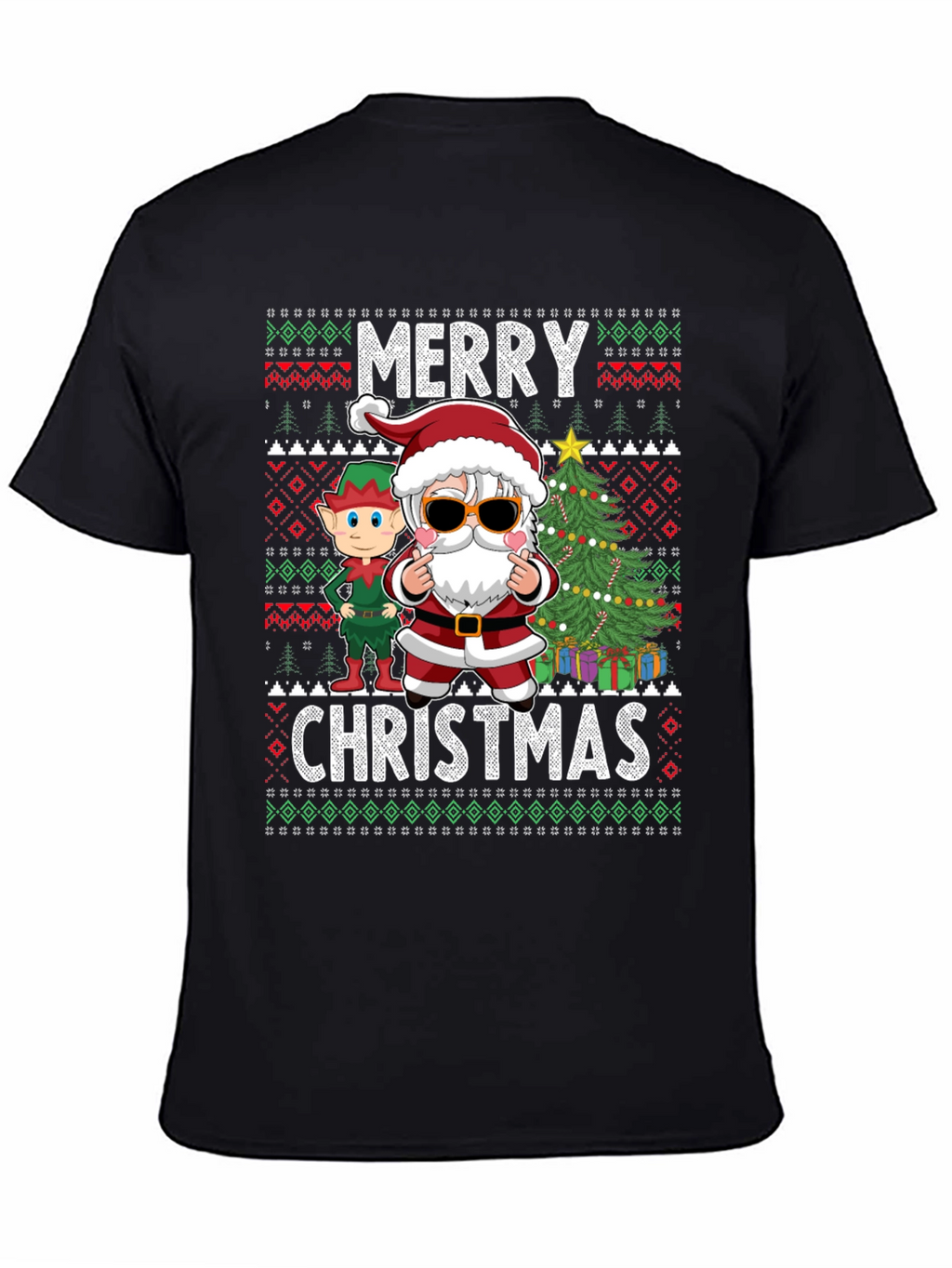 Merry Christmas Graphic Tee - Santa & Elf