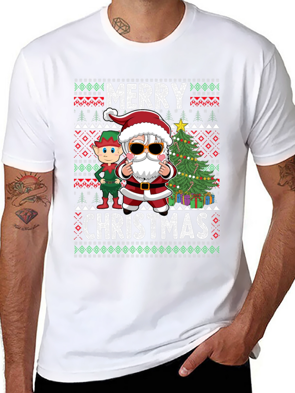 Merry Christmas Graphic Tee - Santa & Elf