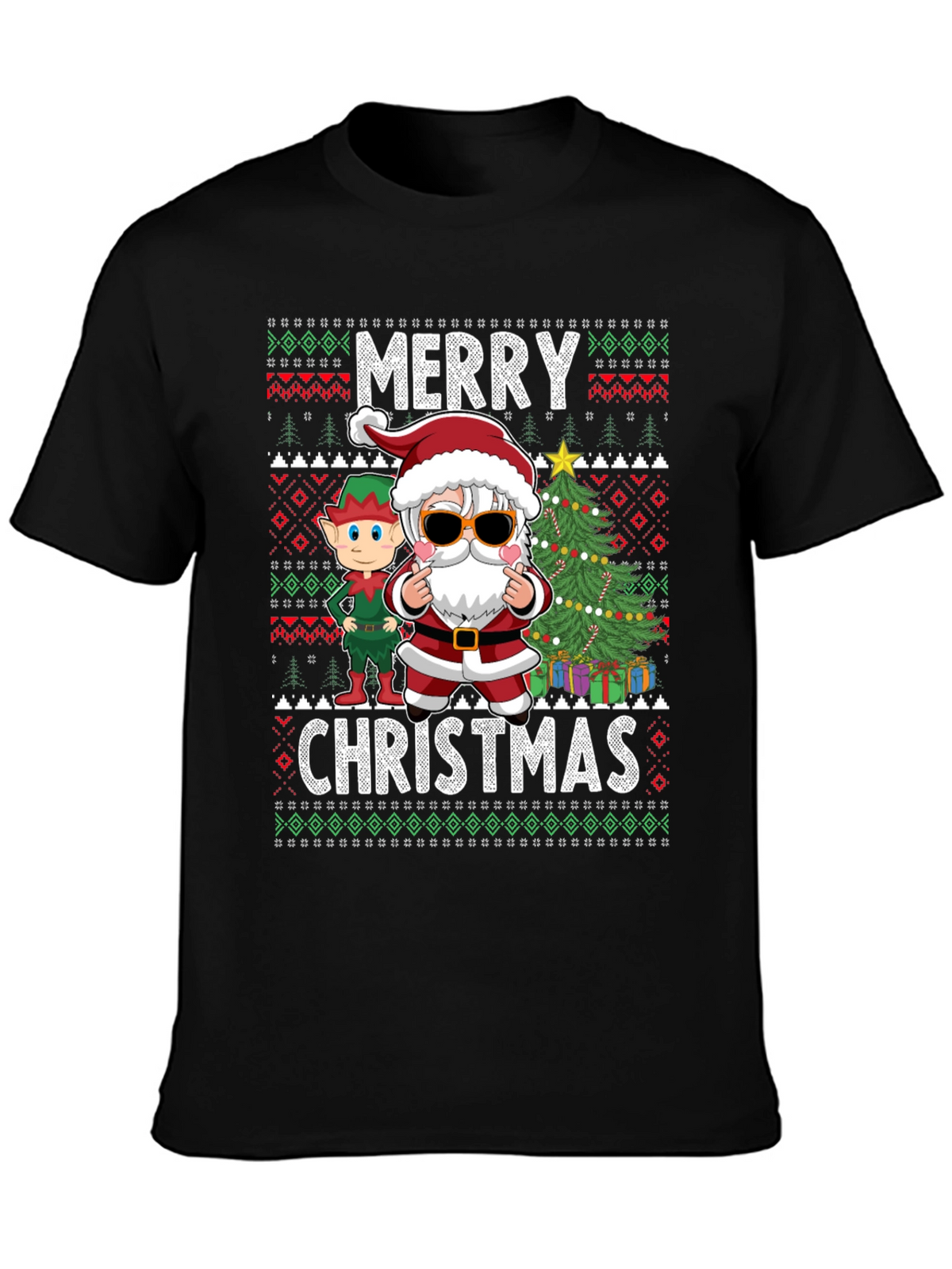 Merry Christmas Graphic Tee - Santa & Elf