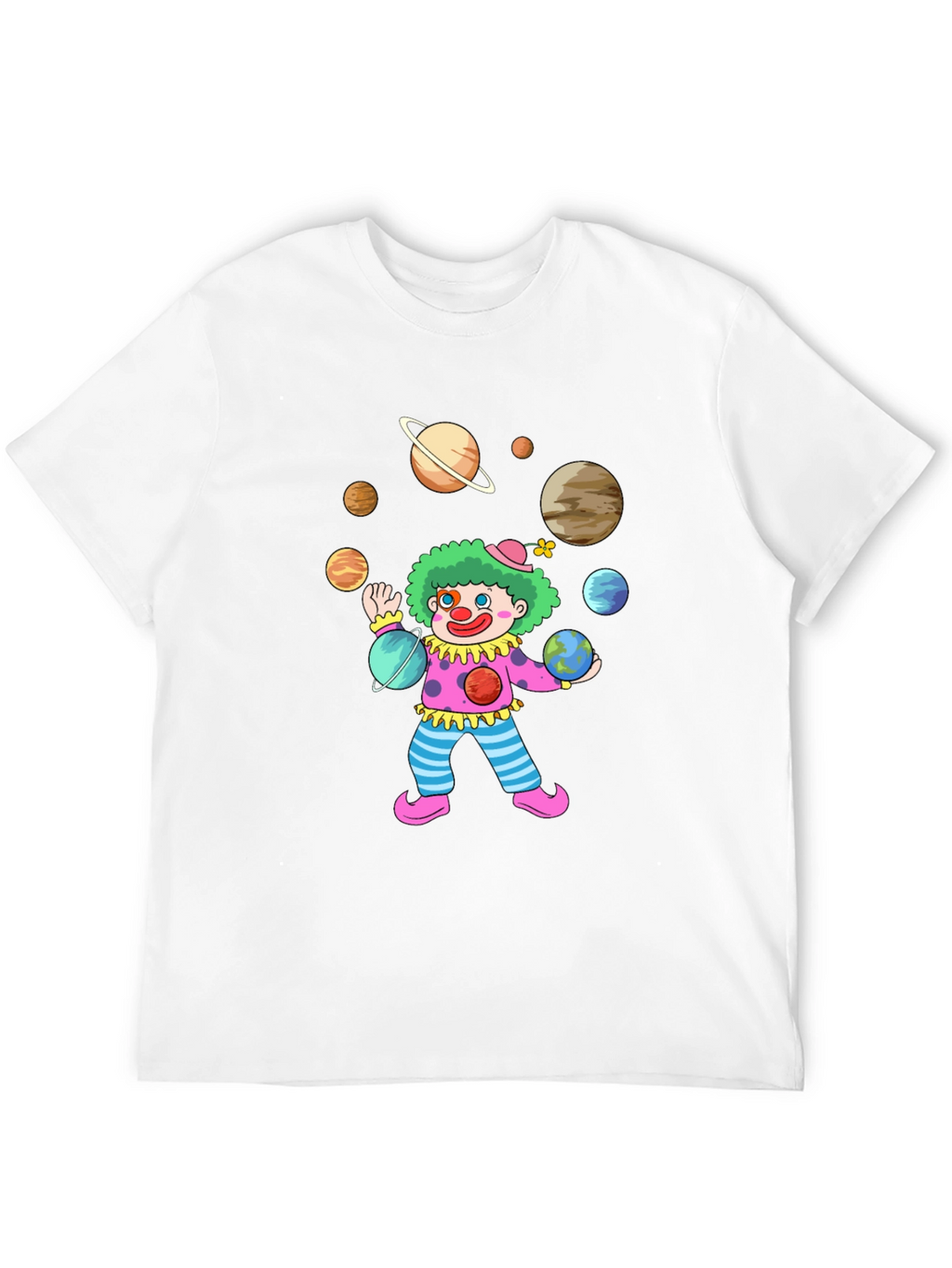 Clown Juggling Planets Graphic Tee - Black Cotton Shirt