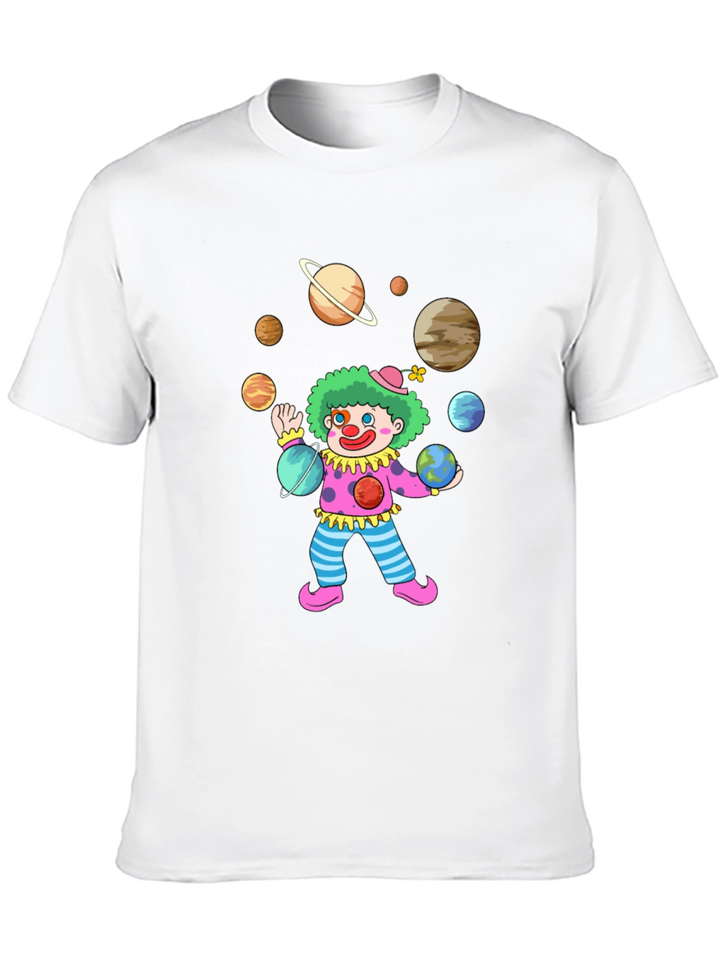 Clown Juggling Planets Graphic Tee - Black Cotton Shirt