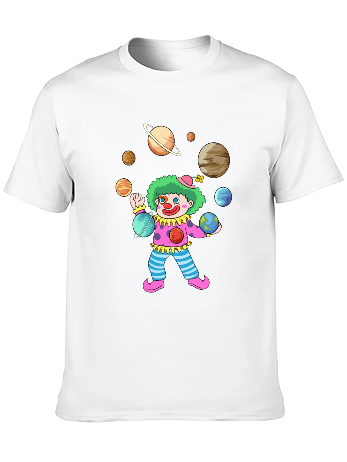 Clown Juggling Planets Graphic Tee - Black Cotton Shirt