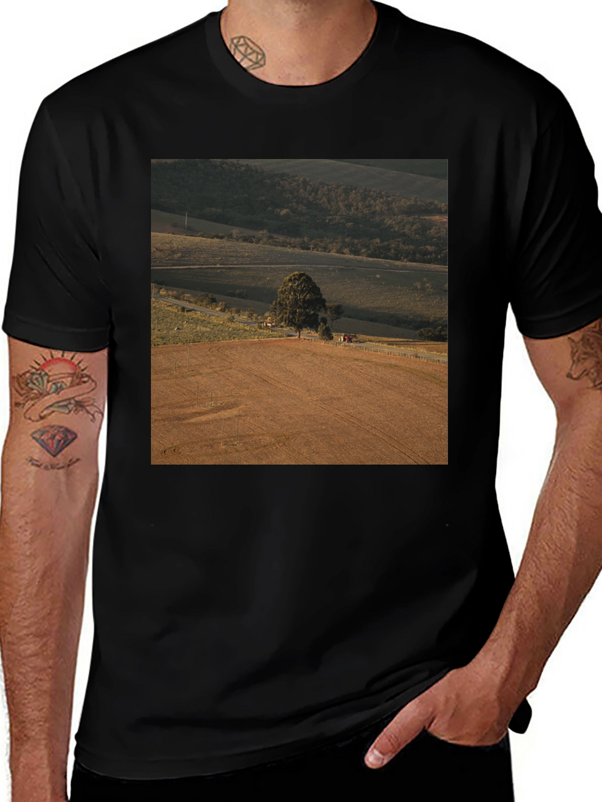 Scenic Landscape Graphic Tee - Black Cotton Comfort