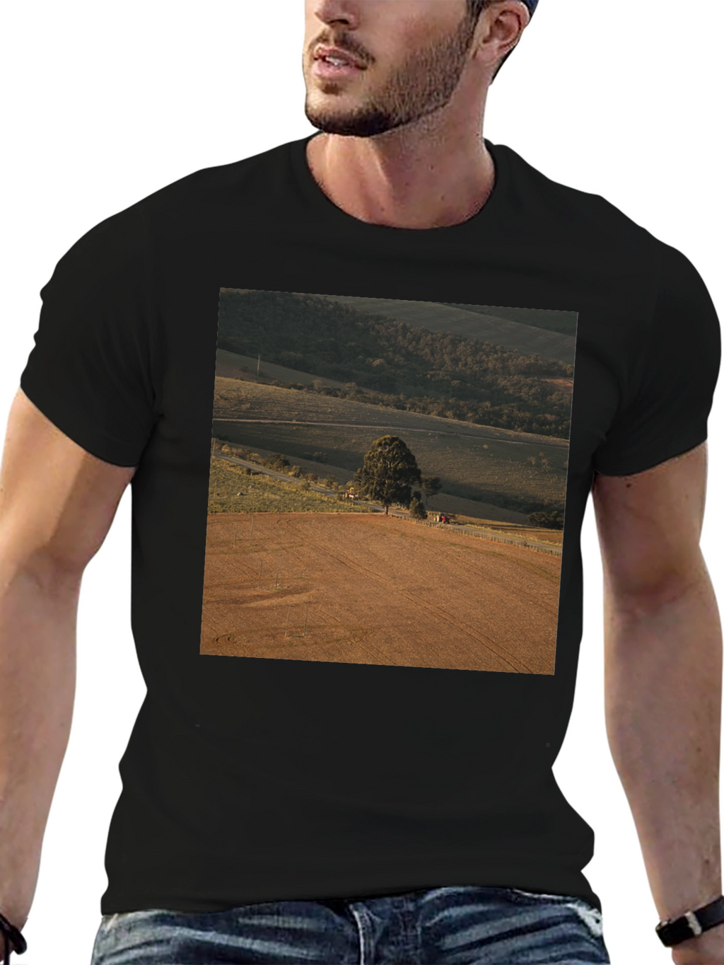 Scenic Landscape Graphic Tee - Black Cotton Comfort