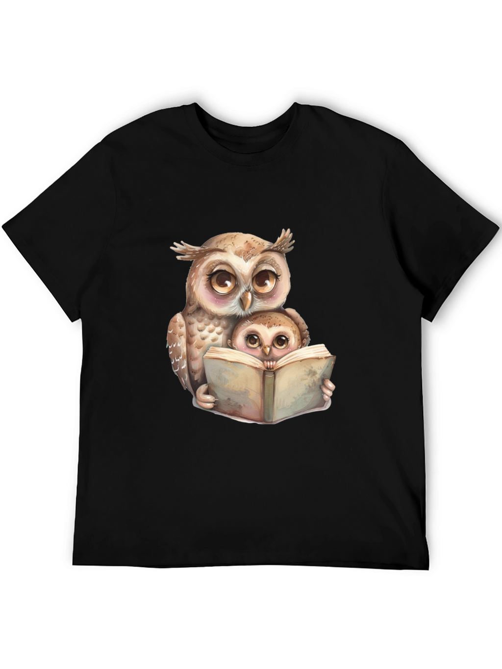 Owl & Baby Reading T-Shirt - Black