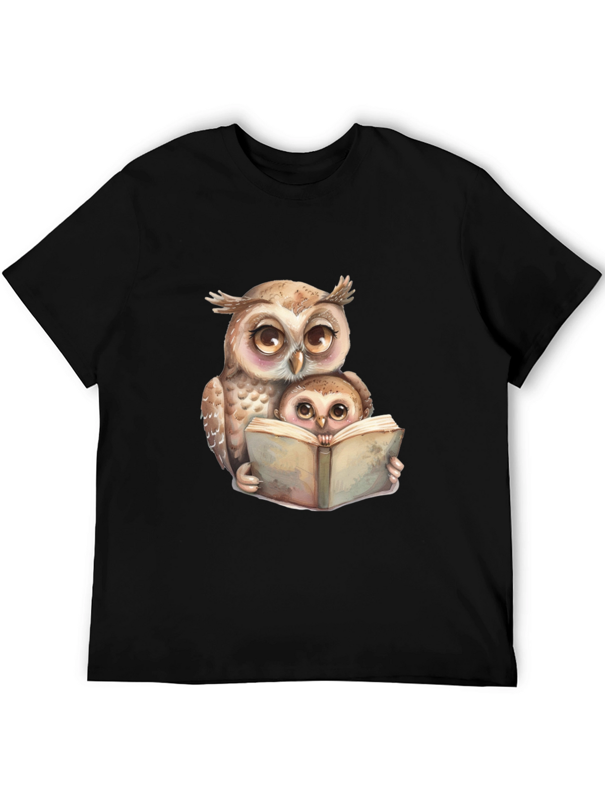 Owl & Baby Reading T-Shirt - Black