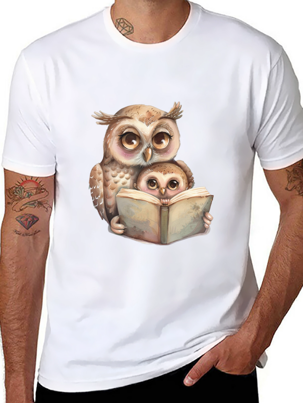 Owl & Baby Reading T-Shirt - Black