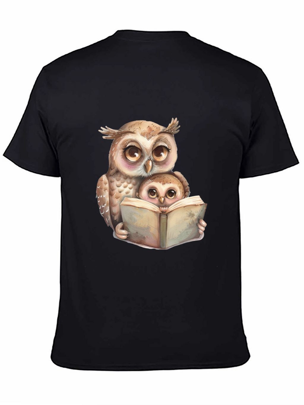 Owl & Baby Reading T-Shirt - Black